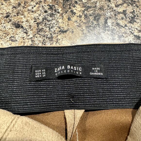 Zara Pants Faux Leather Suede Pull On Minimalist 70s Luxe Ankle Zip Brown XS IG - Picture 2 of 4